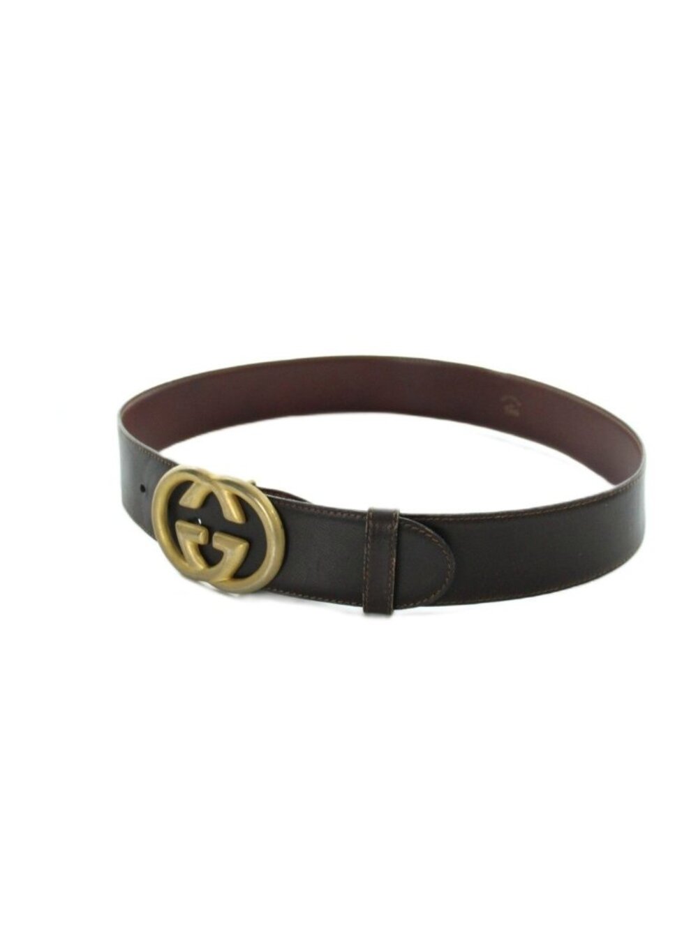 Gucci Belt Logo Buckle Leather Gold 80/32 Brown